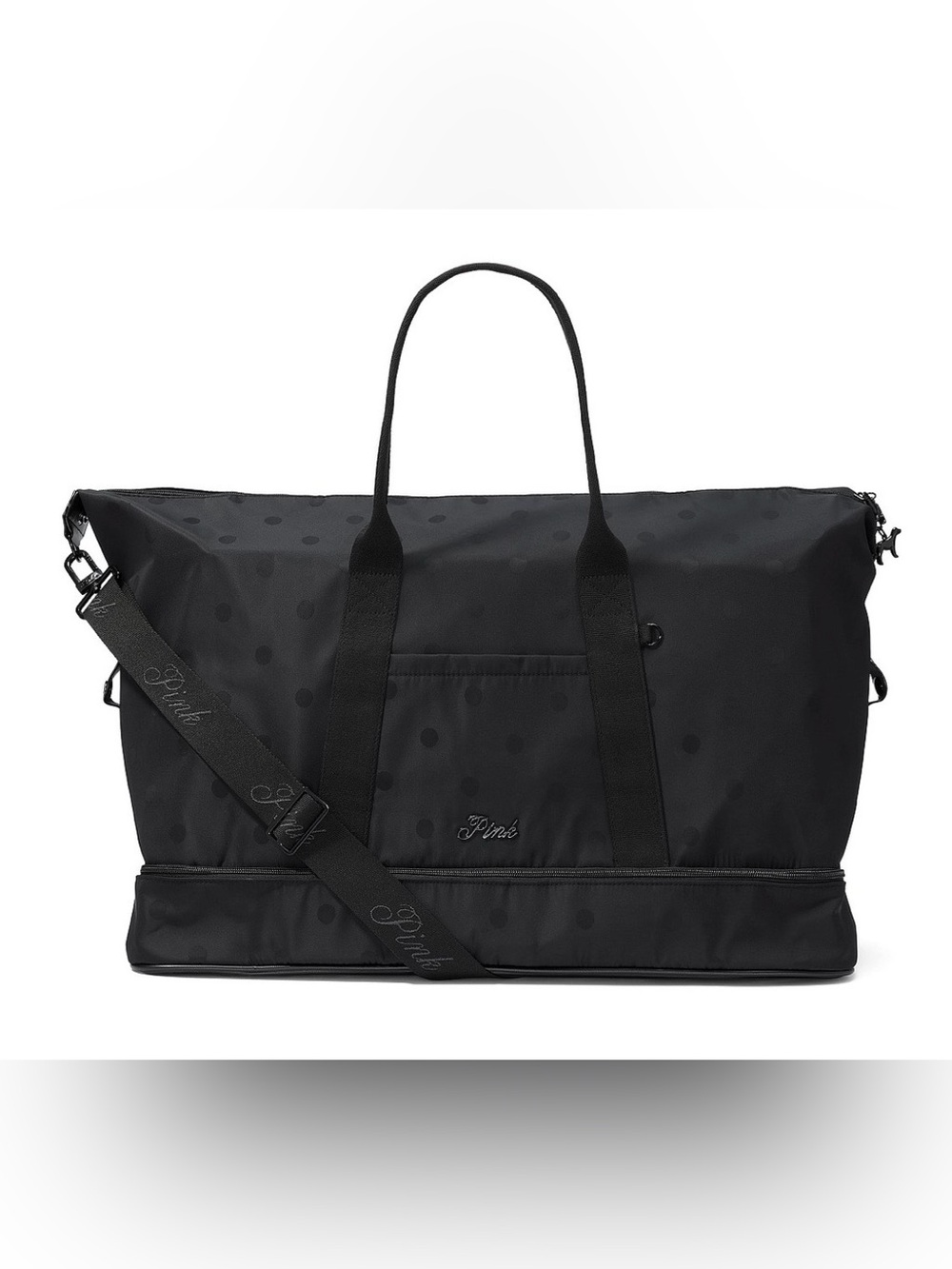 PINK Victoria’s Secret Satin Nylon Travel Tote Duffle Bag Black NWT